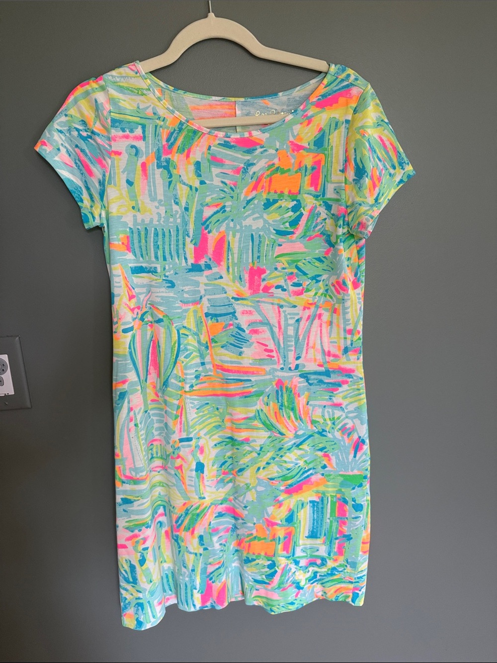 Lilly Pulitzer Neon Palm Print Mini Dress in Aqua, Pink, Yellow